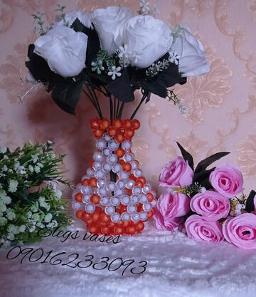 Orange and white flower vase